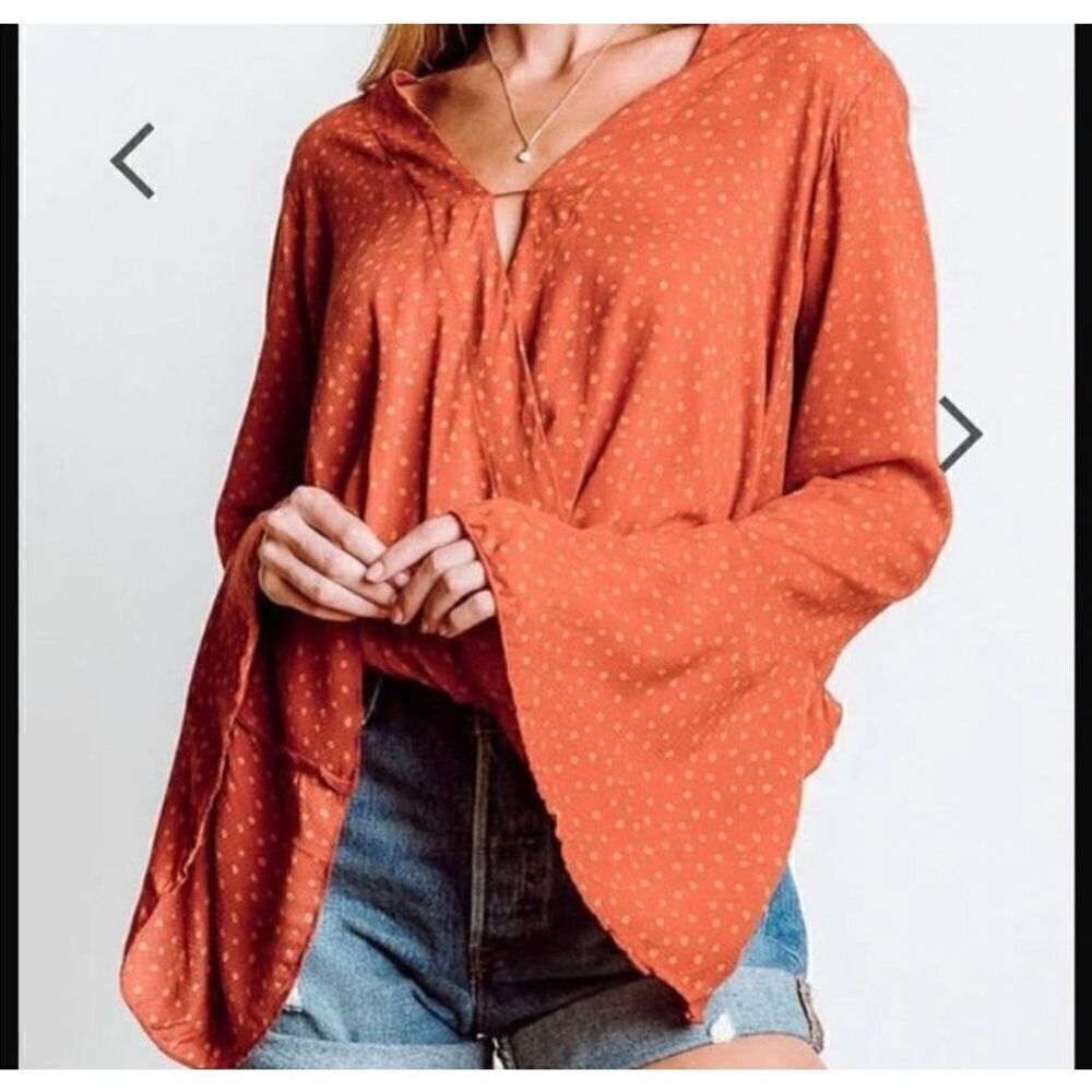 Free People Intimately Blousy Bodysuit Surplice Front Flouncy L/S‎ Lace Trim